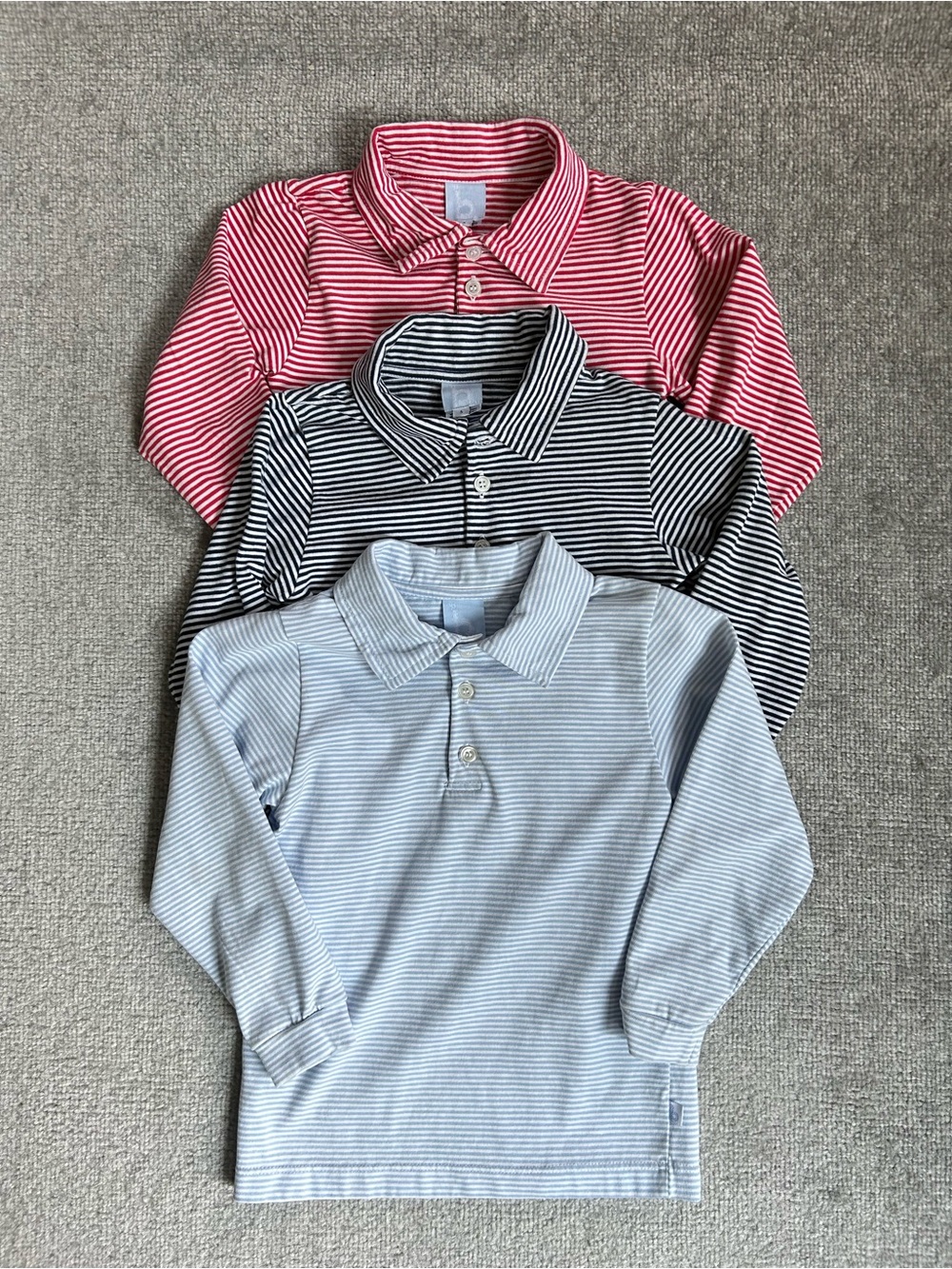 Bella Bliss Bundle of 3 Striped Long-Sleeve Polos Red, blue & Navy, Size 5
